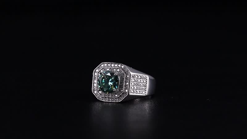 Blue Moissanite (Rnd 8mm), Moissanite Men's Ring in Rhodium Over Sterling Silver (Size 10.0) 2.60 ctw