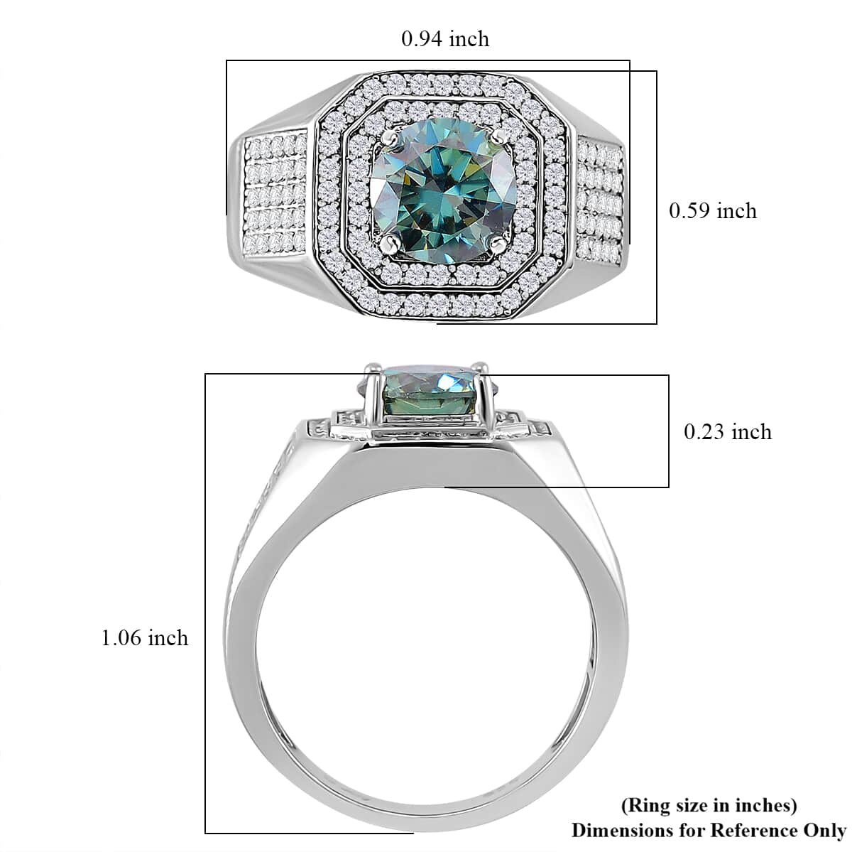 Blue Moissanite and Moissanite 2.60 ctw Men's Ring in Rhodium Over Sterling Silver (Size 10.0) image number 5