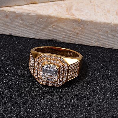 Moissanite 2.55 ctw Men's Ring in 18K Vermeil Yellow Gold Over Sterling Silver (Size 10.0)
