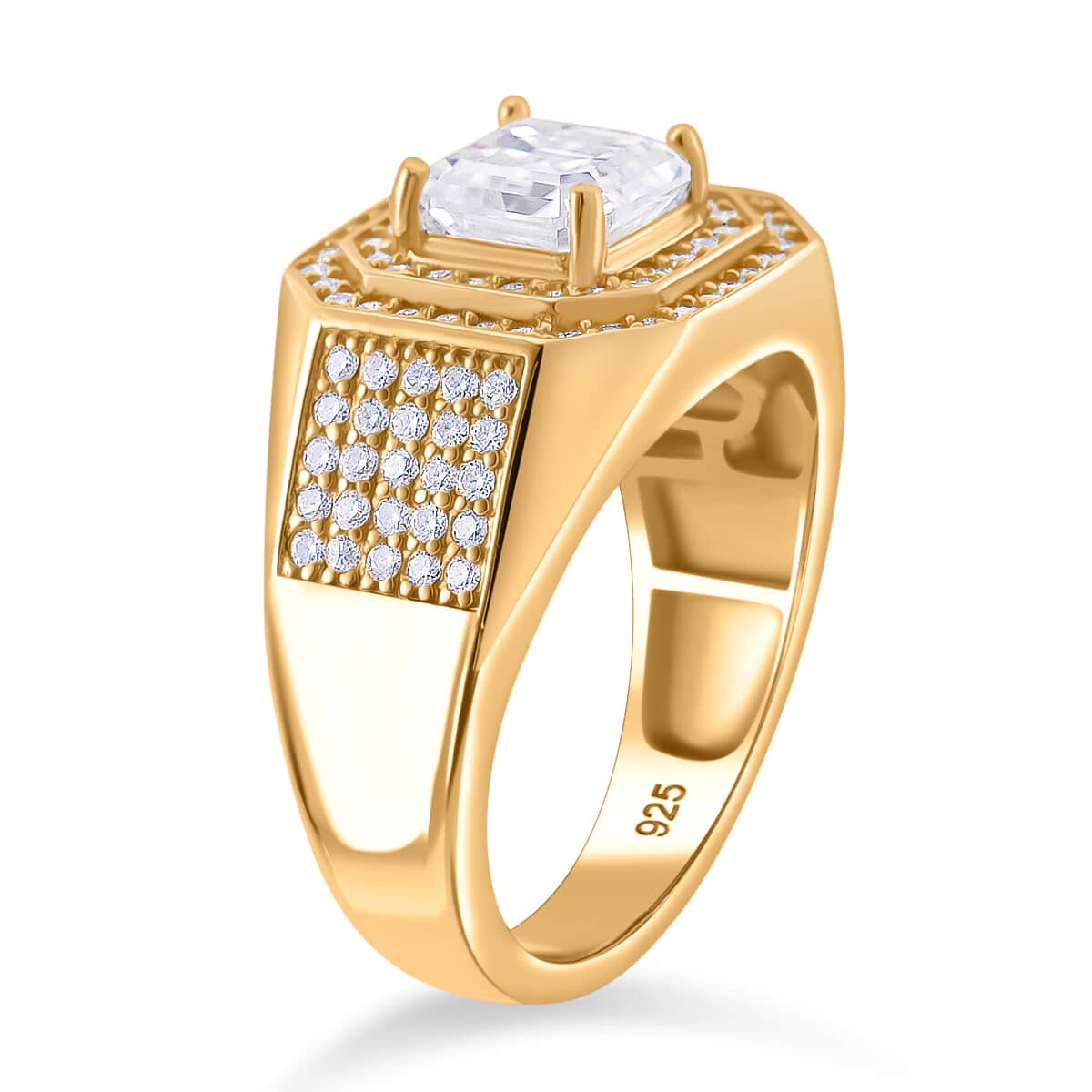 Moissanite 2.55 ctw Men's Ring in 18K Vermeil Yellow Gold Over Sterling Silver (Size 10.0) image number 3