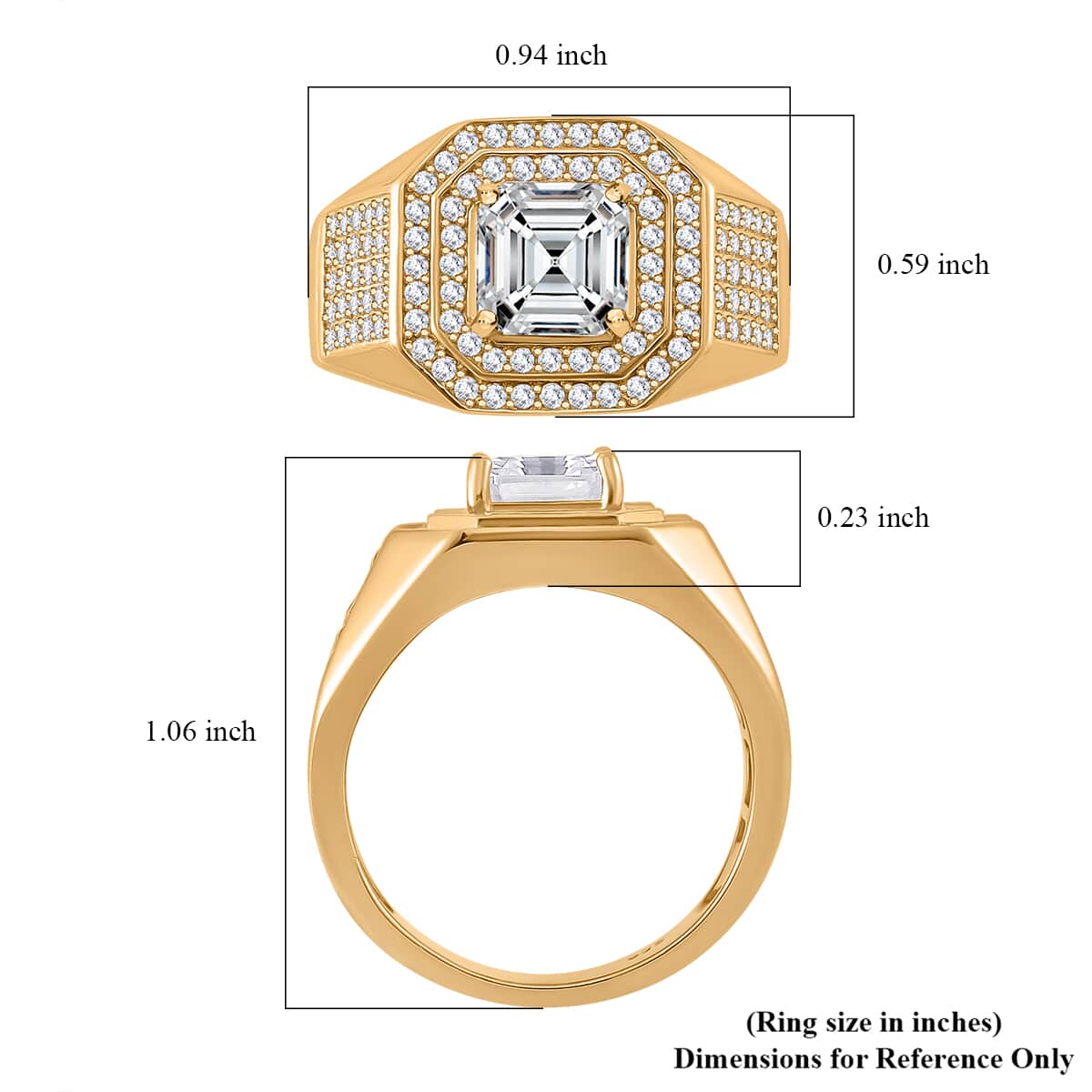 Moissanite 2.55 ctw Men's Ring in 18K Vermeil Yellow Gold Over Sterling Silver (Size 10.0) image number 5