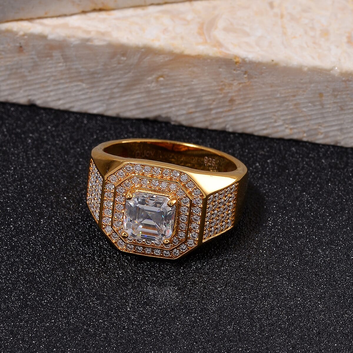 Moissanite 2.55 ctw Men's Ring in 18K Vermeil Yellow Gold Over Sterling Silver (Size 9.0) image number 1