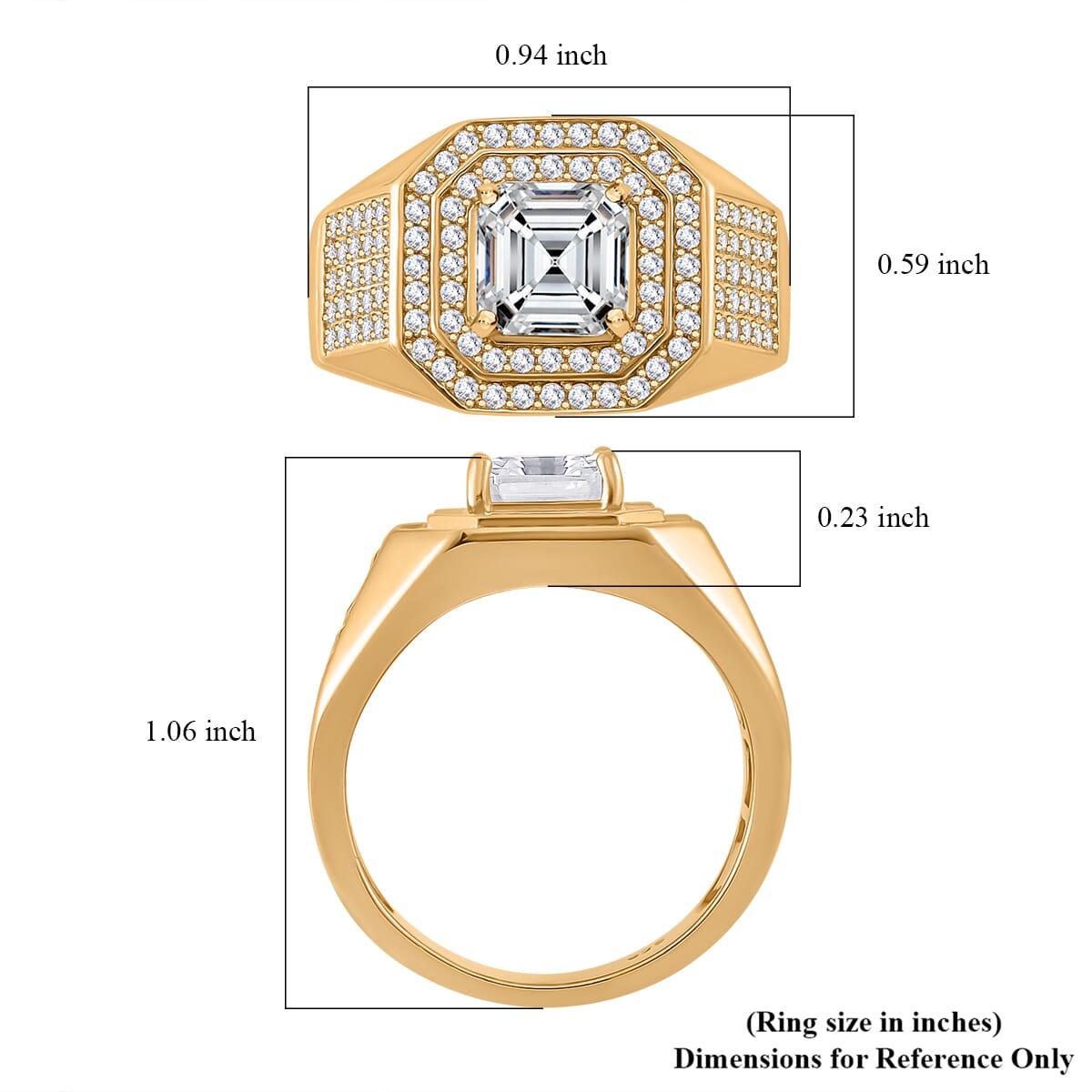 Moissanite 2.55 ctw Men's Ring in 18K Vermeil Yellow Gold Over Sterling Silver (Size 9.0) image number 2