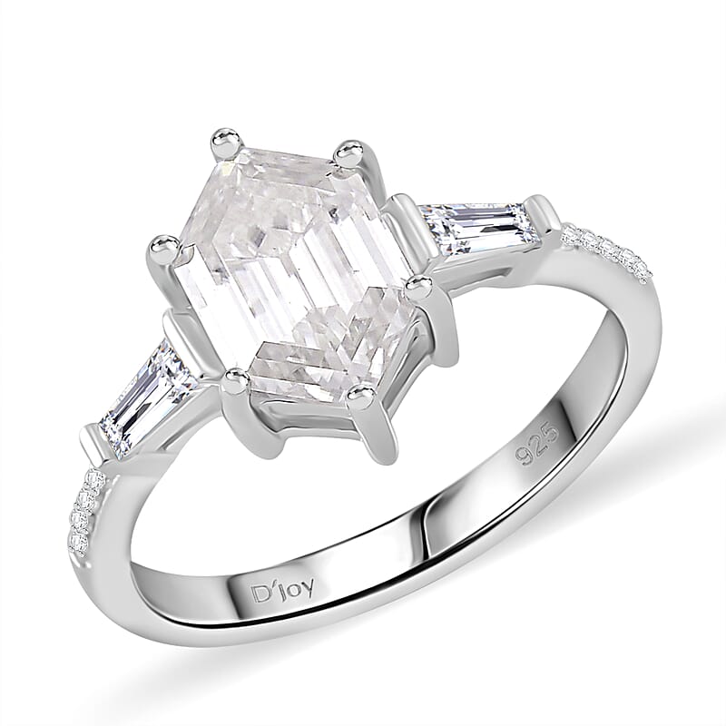 D'Joy Moissanite 2.90 ctw Ring in Rhodium Over Sterling Silver (Size 10.0)