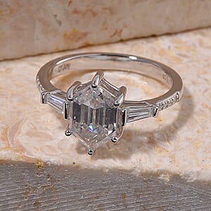 D'Joy Moissanite 2.90 ctw Ring in Rhodium Over Sterling Silver (Size 10.0)