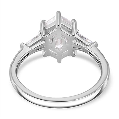 D'Joy Moissanite 2.90 ctw Ring in Rhodium Over Sterling Silver (Size 10.0)