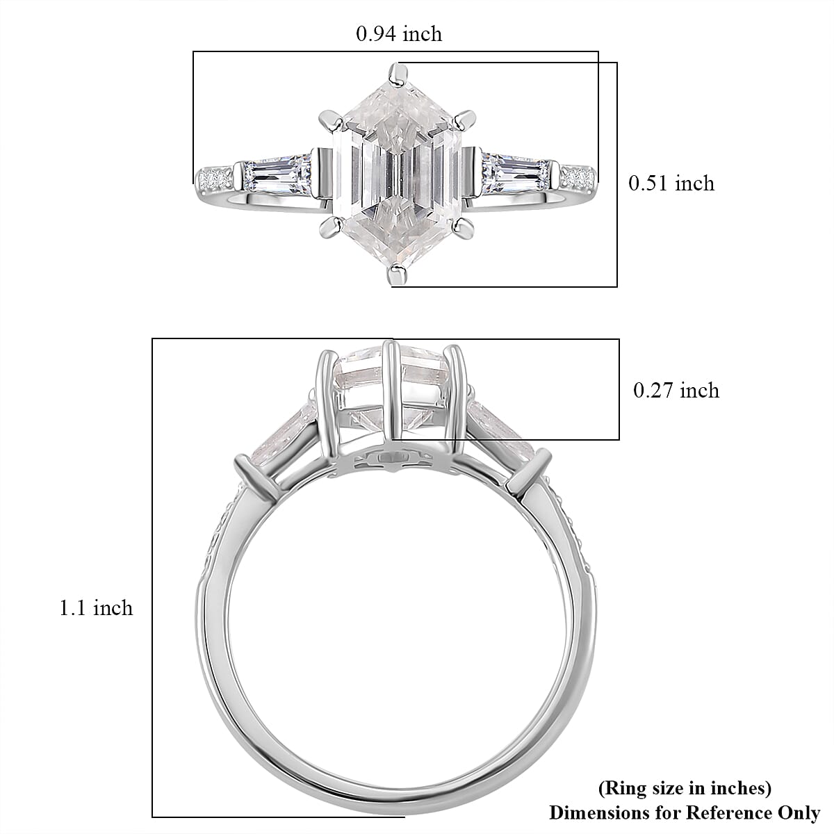 D'Joy Moissanite 2.90 ctw Ring in Rhodium Over Sterling Silver (Size 10.0)