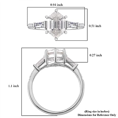 D'Joy Moissanite 2.90 ctw Ring in Rhodium Over Sterling Silver (Size 10.0)
