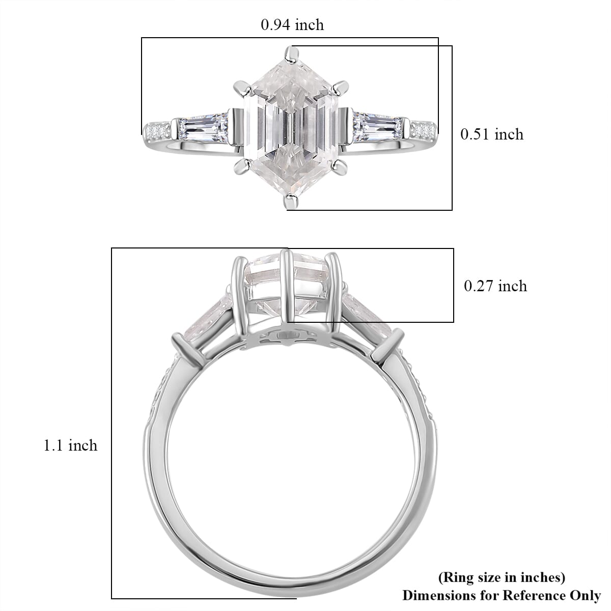 Moissanite 2.90 ctw Ring in Rhodium Over Sterling Silver (Size 9.0) image number 4