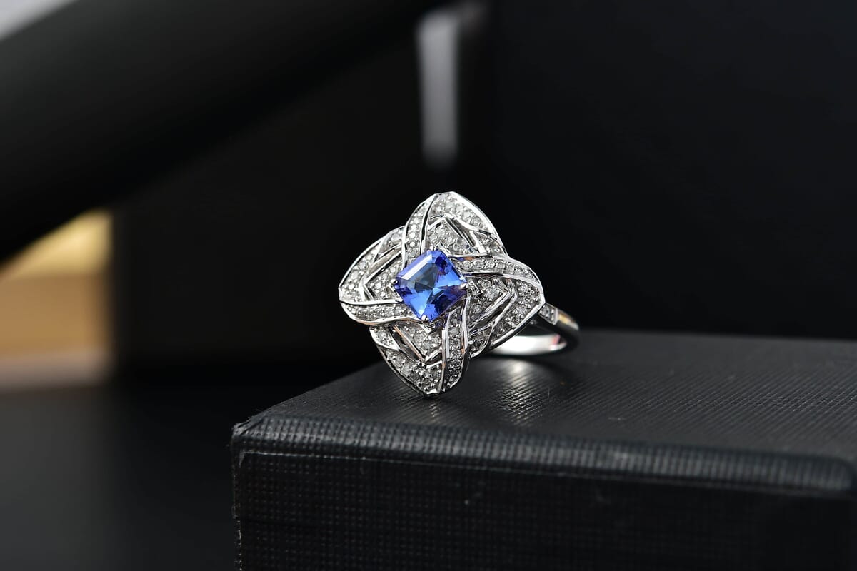 GP Amore Collection AAA Tanzanite and I3 White Diamond 1.25 ctw Knot Ring in 10K White Gold (Size 11.0) 4.50 Grams image number 1