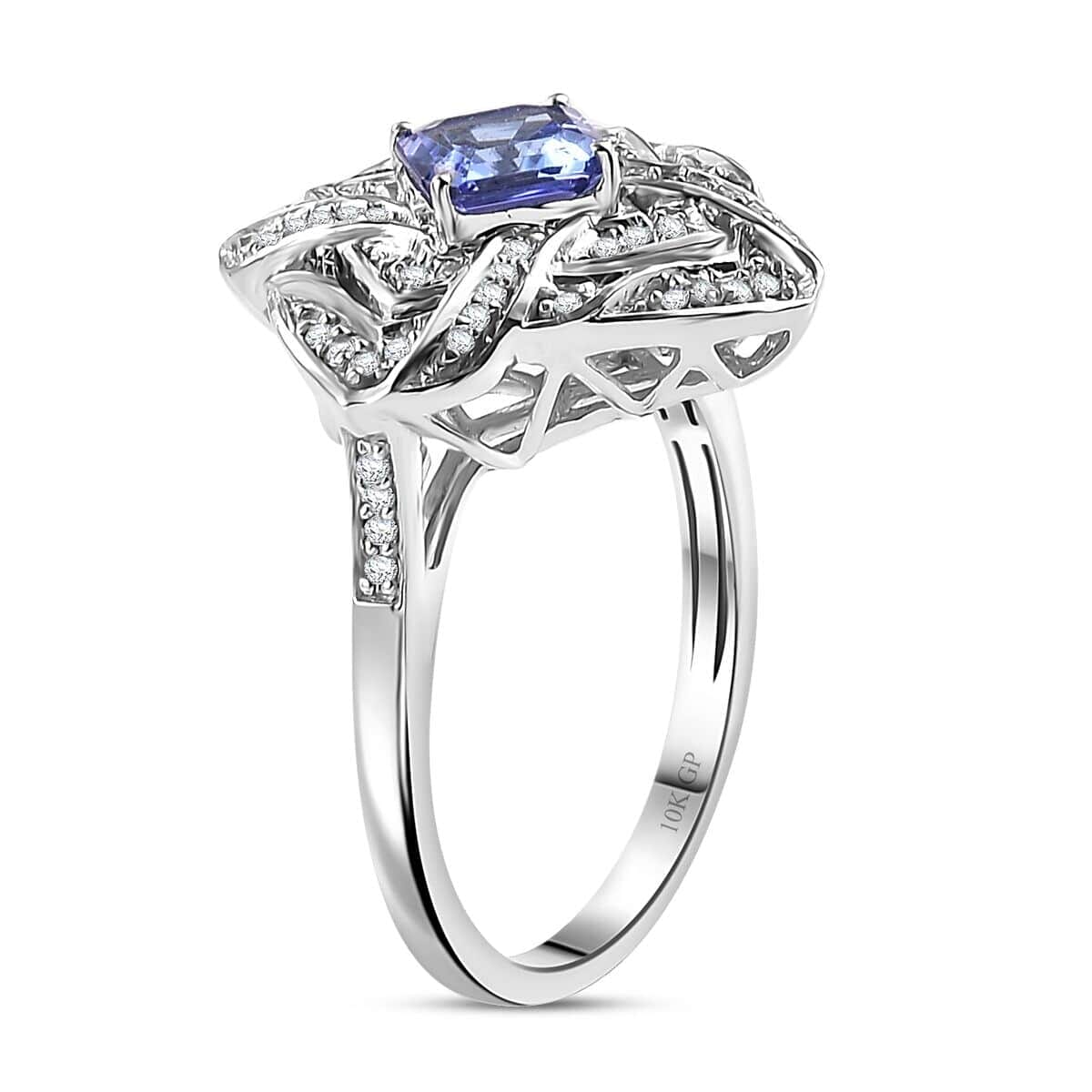 GP Amore Collection AAA Tanzanite and I3 White Diamond 1.25 ctw Knot Ring in 10K White Gold (Size 11.0) 4.50 Grams image number 3
