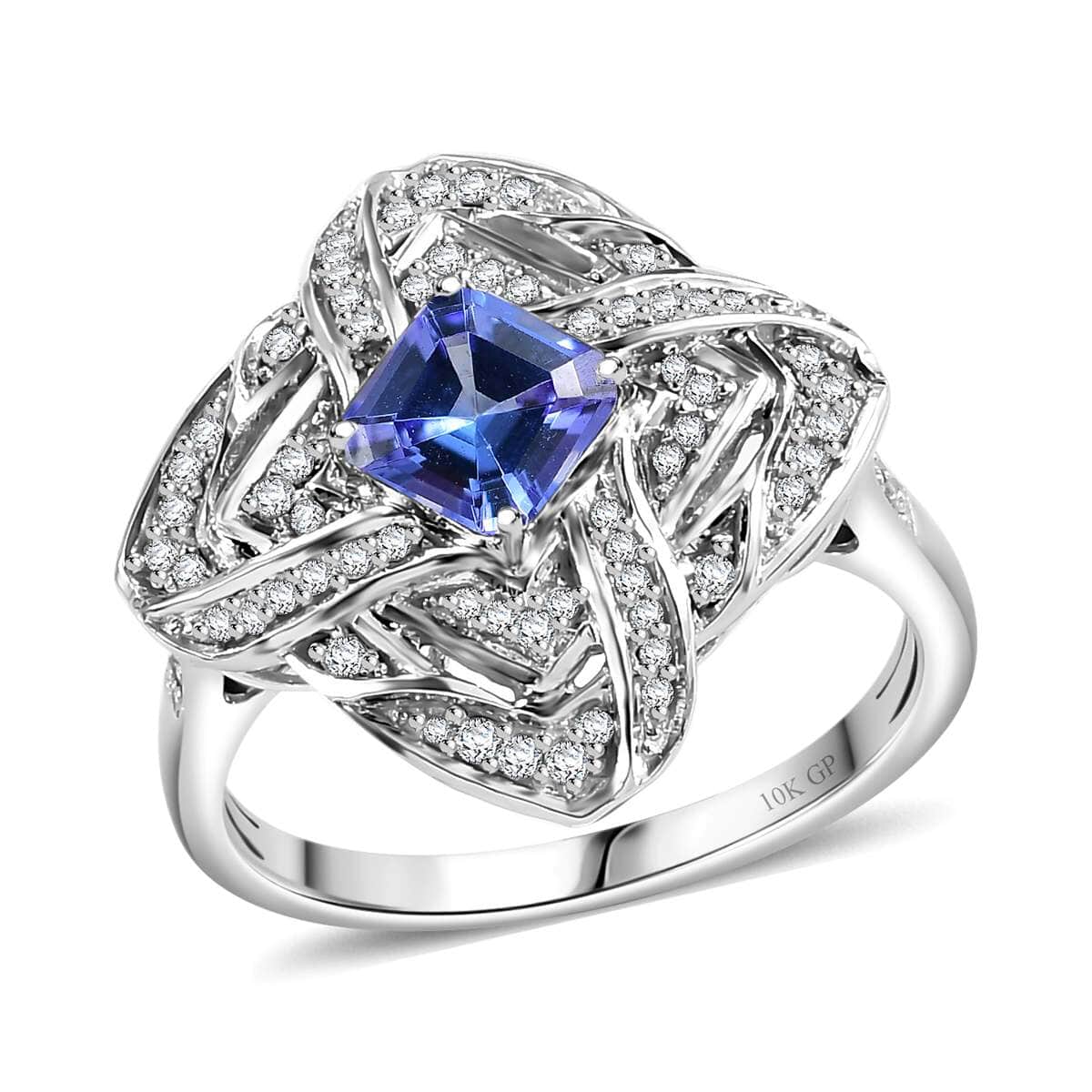 GP Amore Collection AAA Tanzanite and I3 White Diamond 1.25 ctw Knot Ring in 10K White Gold (Size 6.0) 4.50 Grams image number 0