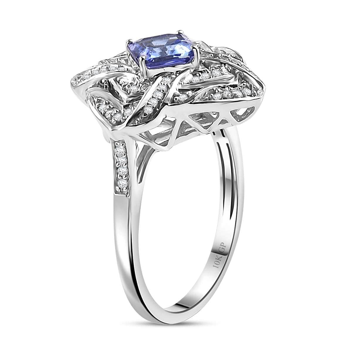 GP Amore Collection AAA Tanzanite and I3 White Diamond 1.25 ctw Knot Ring in 10K White Gold (Size 6.0) 4.50 Grams image number 3