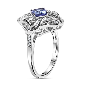GP Amore Collection AAA Tanzanite and I3 White Diamond 1.25 ctw Knot Ring in 10K White Gold (Size 6.0) 4.50 Grams