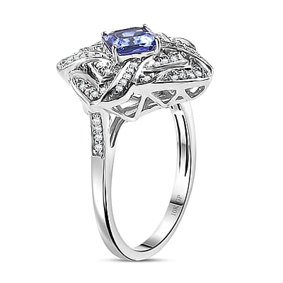 GP Amore Collection AAA Tanzanite and I3 White Diamond 1.25 ctw Knot Ring in 10K White Gold (Size 6.0) 4.50 Grams