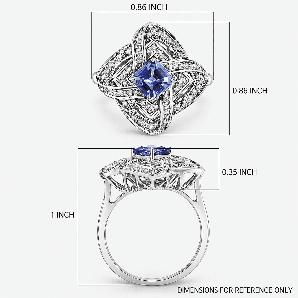 GP Amore Collection AAA Tanzanite and I3 White Diamond 1.25 ctw Knot Ring in 10K White Gold (Size 6.5) 4.50 Grams
