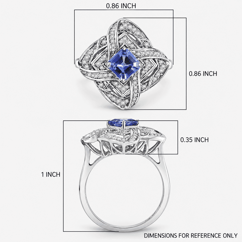 GP Amore Collection AAA Tanzanite and I3 White Diamond 1.25 ctw Knot Ring in 10K White Gold (Size 6.5) 4.50 Grams