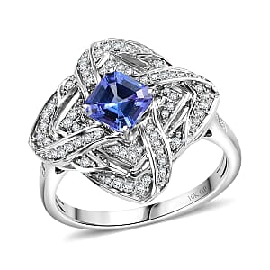 GP Amore Collection AAA Tanzanite and I3 White Diamond 1.25 ctw Knot Ring in 10K White Gold (Size 8.0) 4.50 Grams