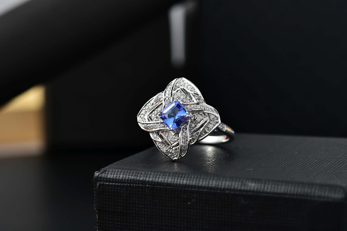 GP Amore Collection AAA Tanzanite and I3 White Diamond 1.25 ctw Knot Ring in 10K White Gold (Size 8.0) 4.50 Grams image number 1