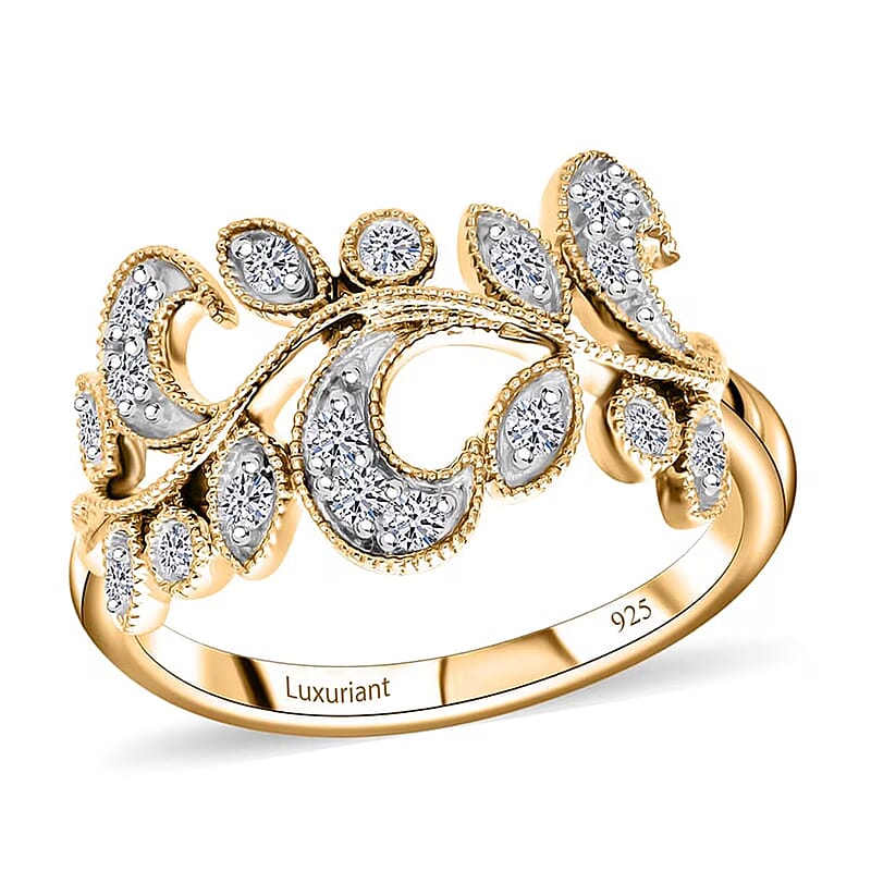Luxuriant Lab Grown Diamond G-H SI-I1 0.50 ctw Leaves Ring in Vermeil Yellow Gold Over Sterling Silver (Size 10.0)