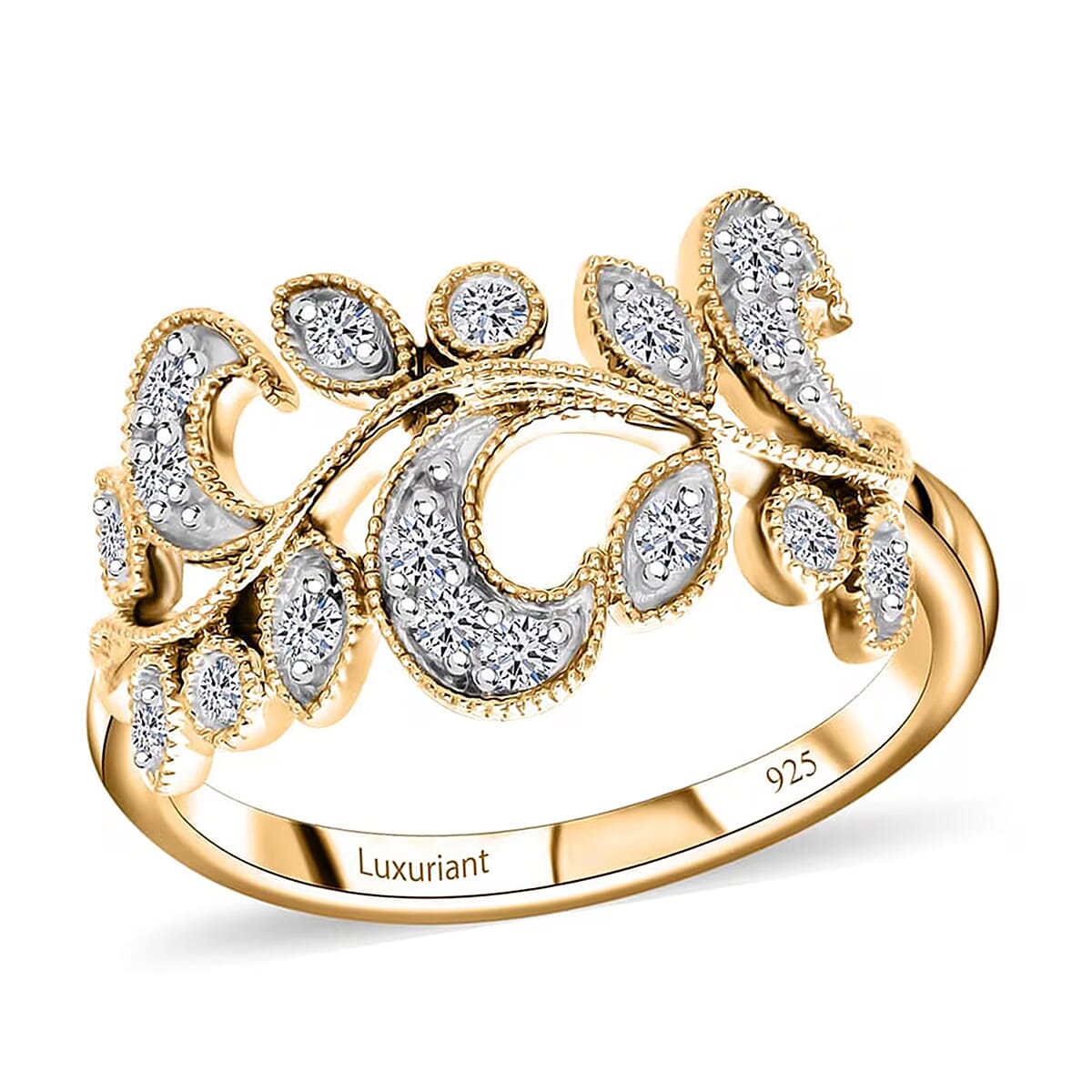 Luxuriant Lab Grown Diamond G-H SI-I1 0.50 ctw Leaves Ring in Vermeil Yellow Gold Over Sterling Silver (Size 7.0) image number 0