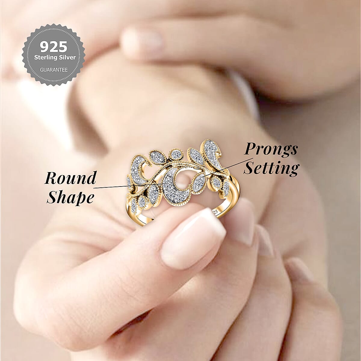 Luxuriant Lab Grown Diamond G-H SI-I1 0.50 ctw Leaves Ring in Vermeil Yellow Gold Over Sterling Silver (Size 7.0) image number 5