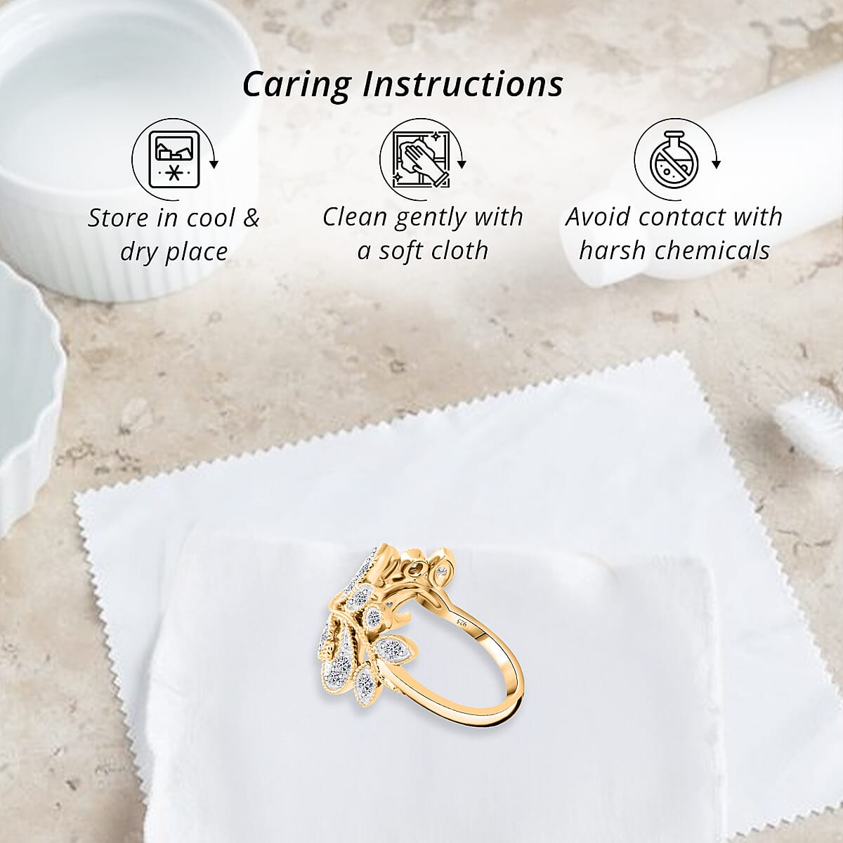 Luxuriant Lab Grown Diamond G-H SI-I1 0.50 ctw Leaves Ring in Vermeil Yellow Gold Over Sterling Silver (Size 7.0) image number 6