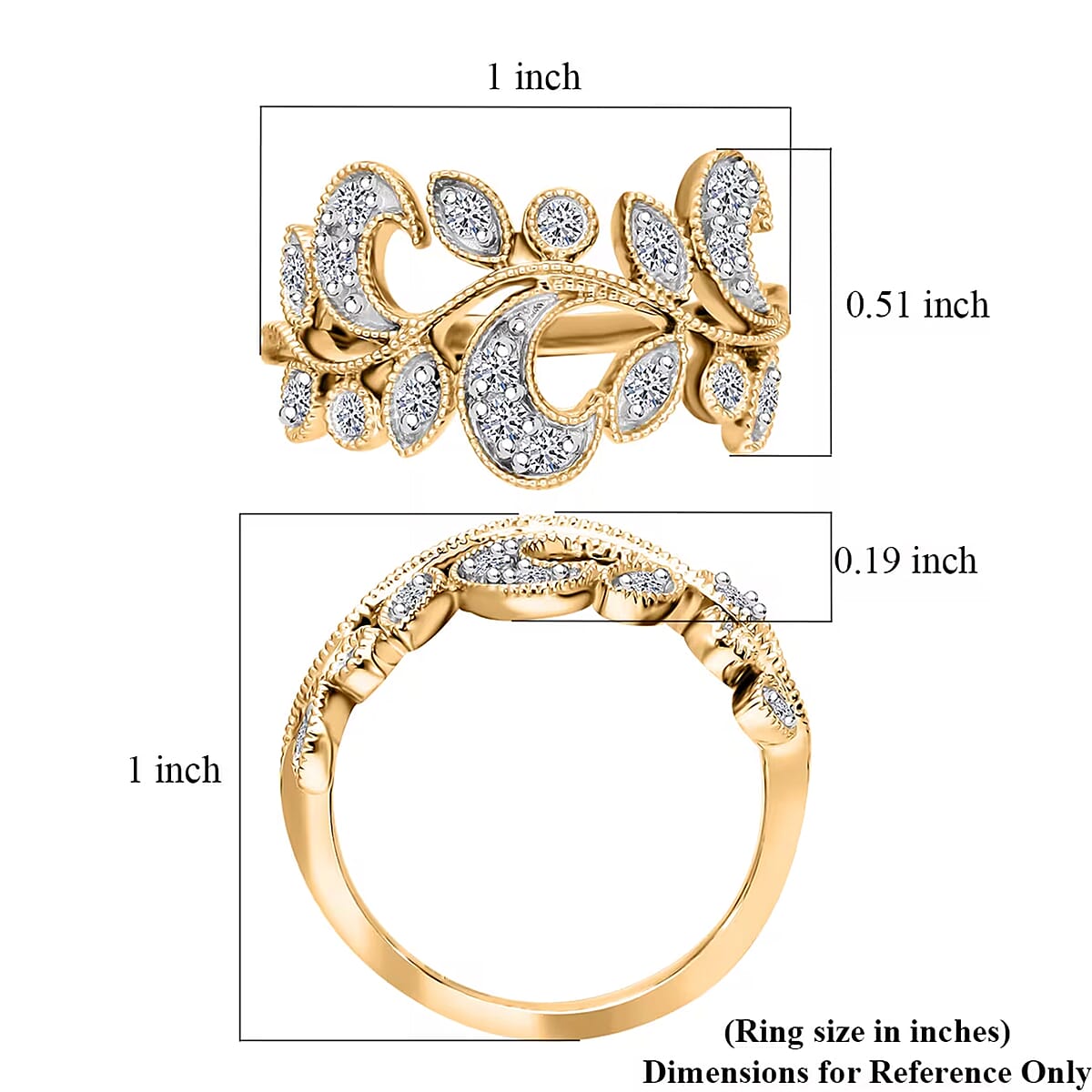 Luxuriant Lab Grown Diamond G-H SI-I1 0.50 ctw Leaves Ring in Vermeil Yellow Gold Over Sterling Silver (Size 7.0) image number 7