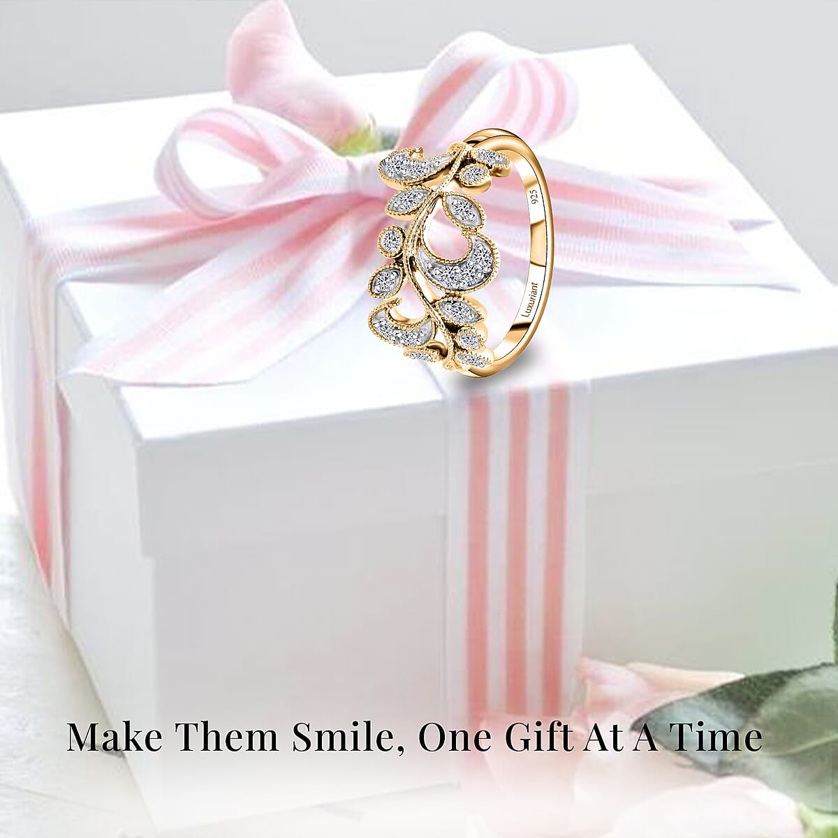 Luxuriant Lab Grown Diamond G-H SI-I1 0.50 ctw Leaves Ring in Vermeil Yellow Gold Over Sterling Silver (Size 8.0) image number 2