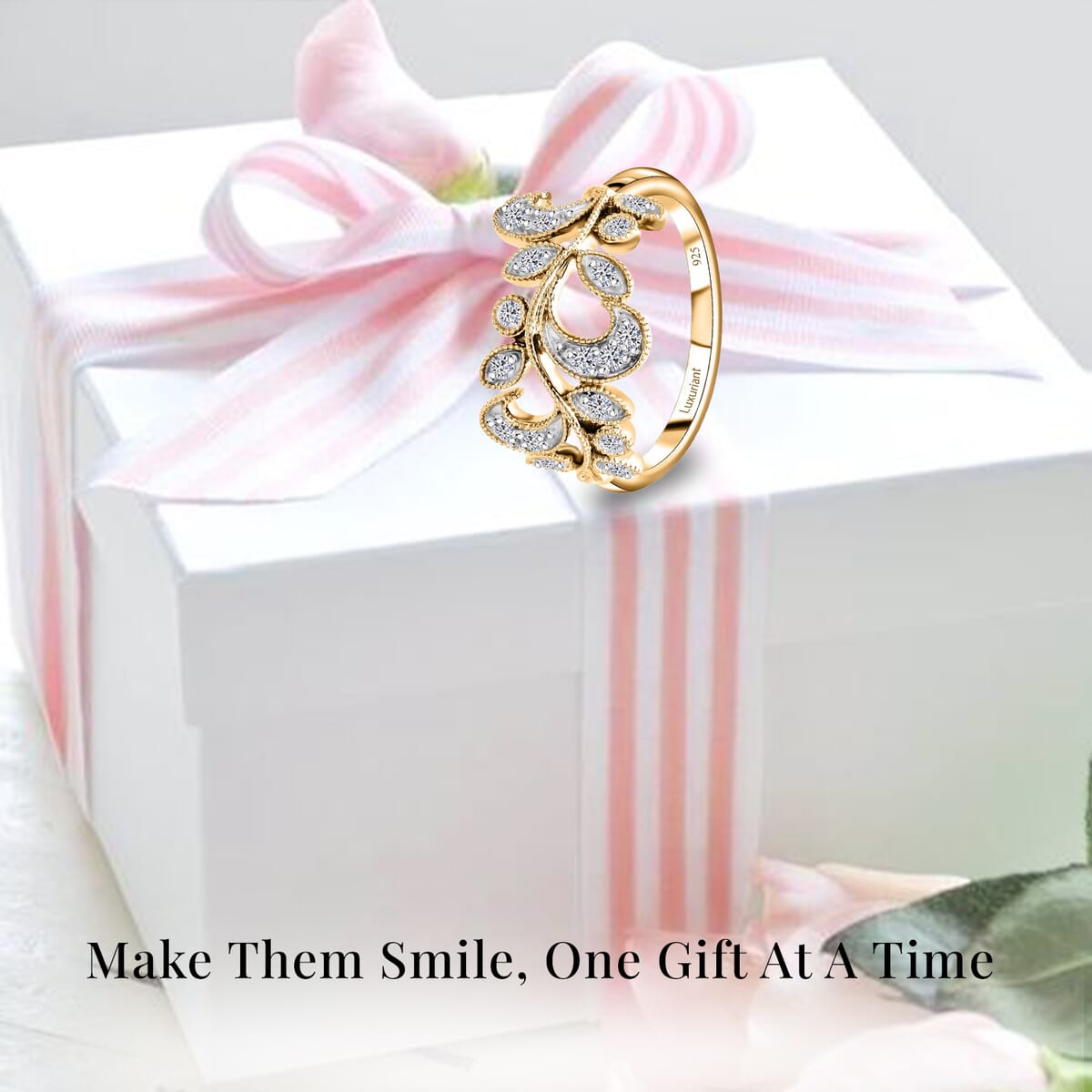 Luxuriant Lab Grown Diamond G-H SI-I1 0.50 ctw Leaves Ring in Vermeil Yellow Gold Over Sterling Silver (Size 9.0) image number 1