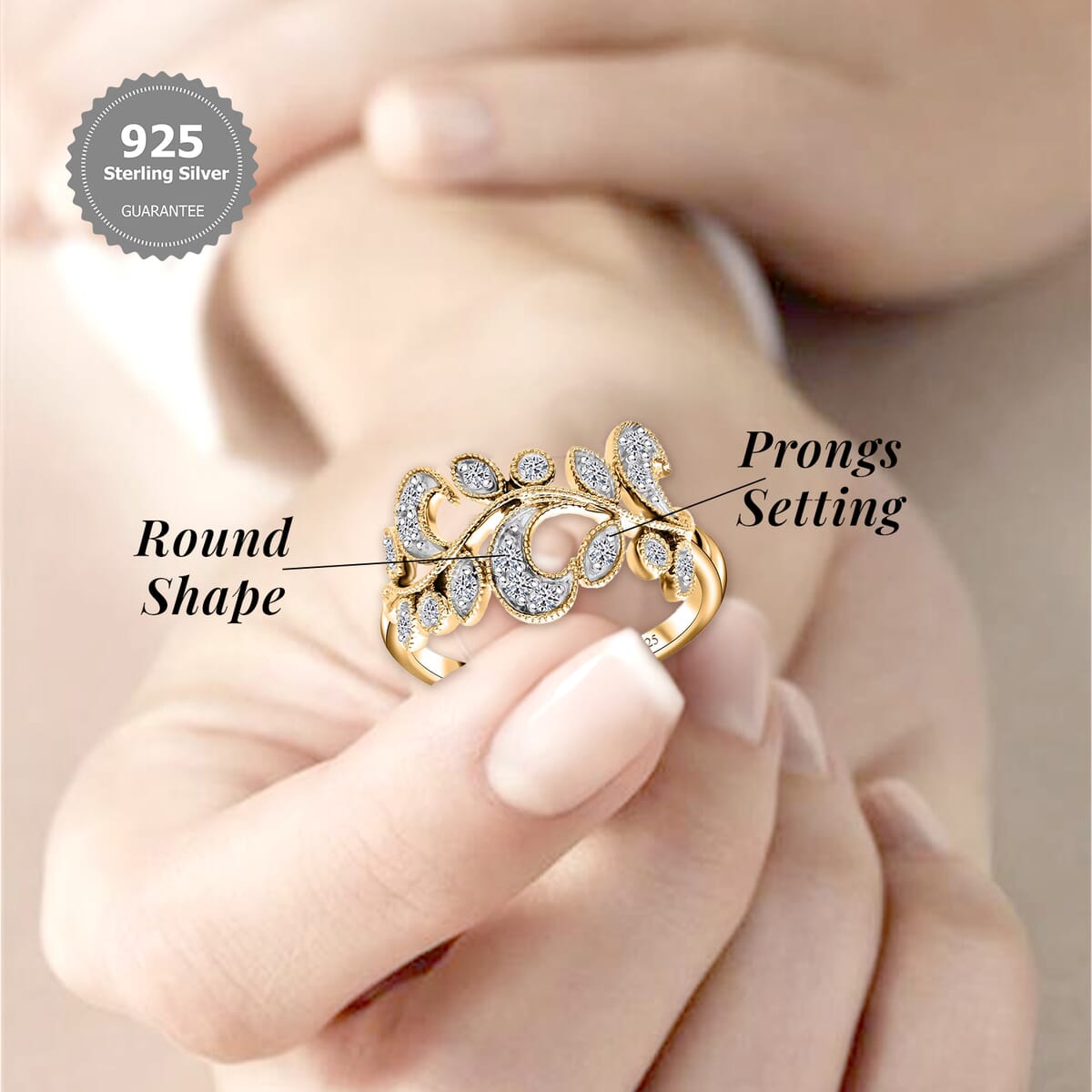 Luxuriant Lab Grown Diamond G-H SI-I1 0.50 ctw Leaves Ring in Vermeil Yellow Gold Over Sterling Silver (Size 9.0) image number 4