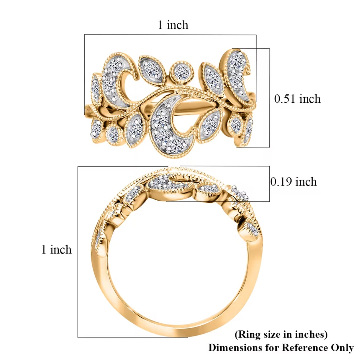 Luxuriant Lab Grown Diamond G-H SI-I1 0.50 ctw Leaves Ring in Vermeil Yellow Gold Over Sterling Silver (Size 9.0) image number 5