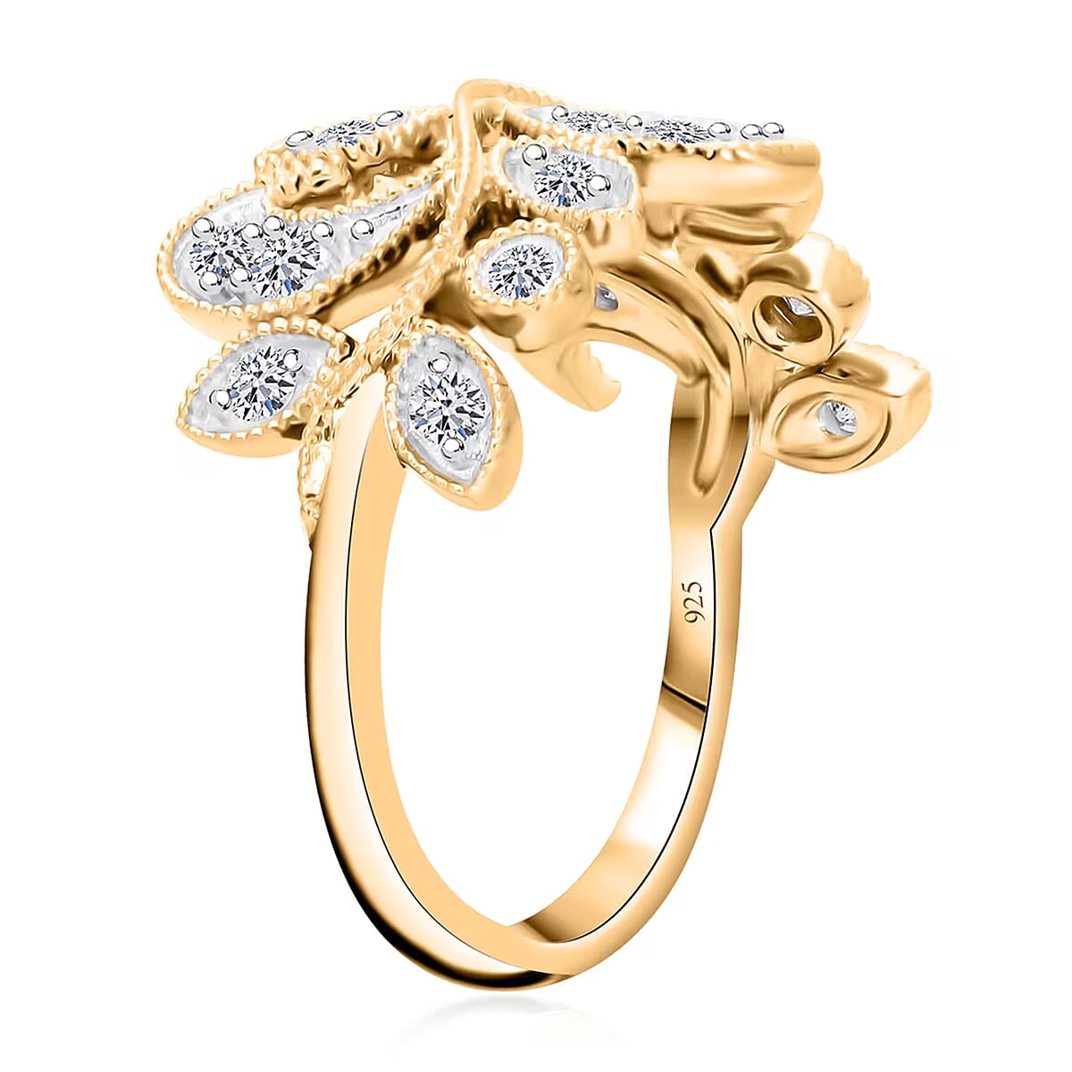 Luxuriant Lab Grown Diamond G-H SI-I1 0.50 ctw Leaves Ring in Vermeil Yellow Gold Over Sterling Silver (Size 9.0) image number 8