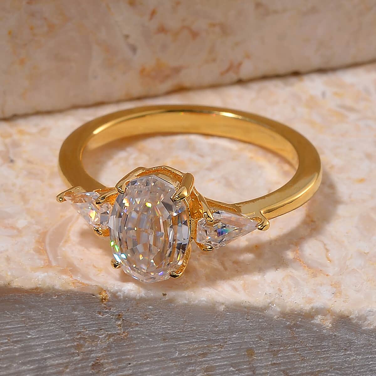 Step Cut Moissanite 3.10 ctw 3 Stone Ring in 18K Vermeil Yellow Gold Over Sterling Silver (Size 10.0) image number 1