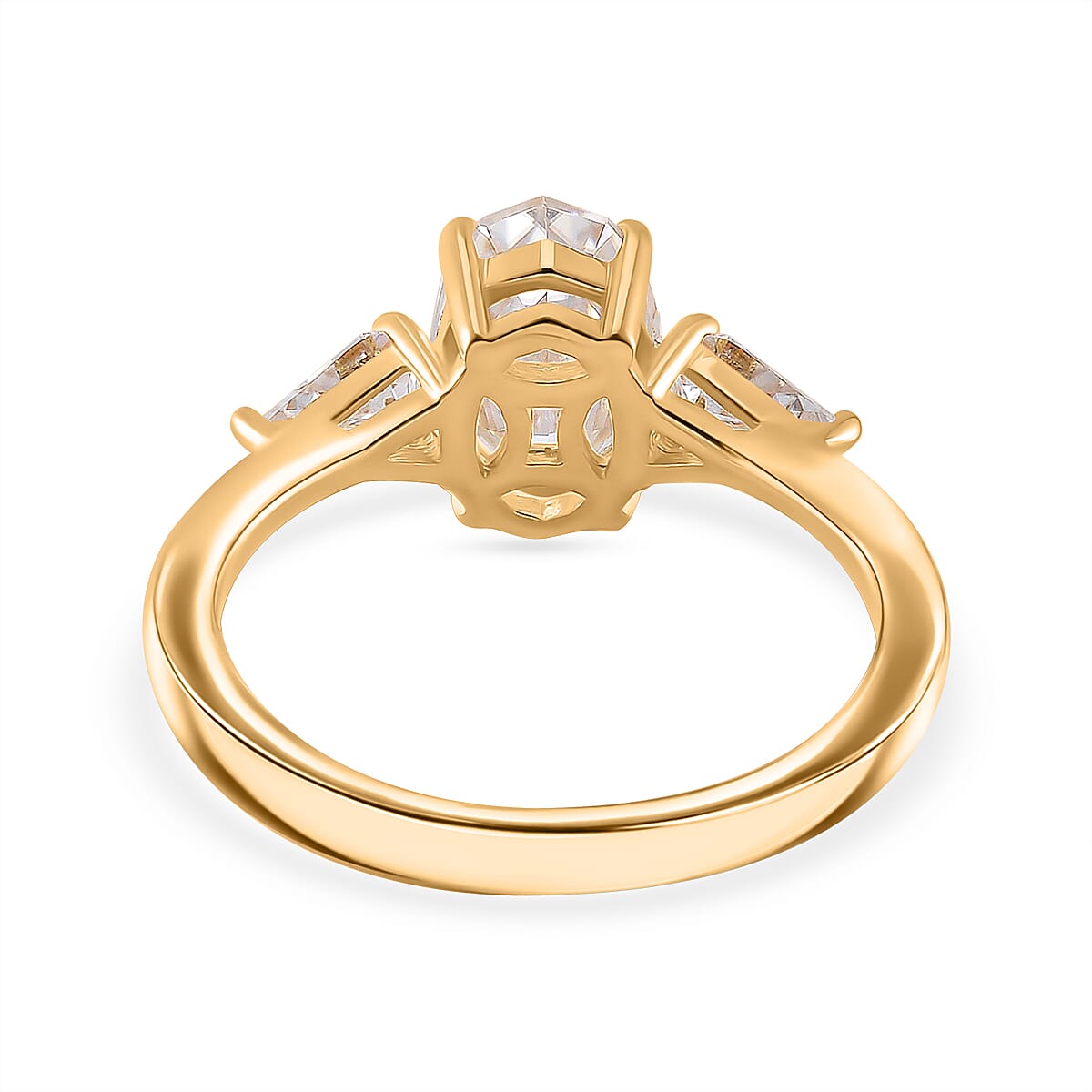 Step Cut Moissanite 3.10 ctw 3 Stone Ring in 18K Vermeil Yellow Gold Over Sterling Silver (Size 10.0)