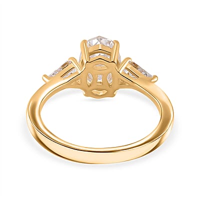 Step Cut Moissanite 3.10 ctw 3 Stone Ring in 18K Vermeil Yellow Gold Over Sterling Silver (Size 10.0)