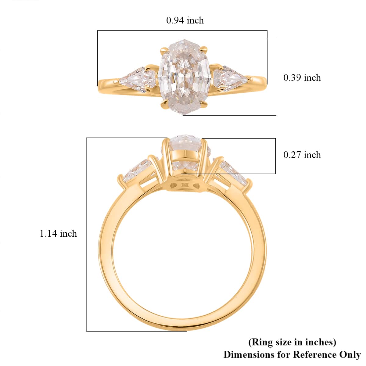 Step Cut Moissanite 3.10 ctw 3 Stone Ring in 18K Vermeil Yellow Gold Over Sterling Silver (Size 10.0) image number 5