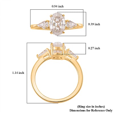 Step Cut Moissanite 3.10 ctw 3 Stone Ring in 18K Vermeil Yellow Gold Over Sterling Silver (Size 10.0)