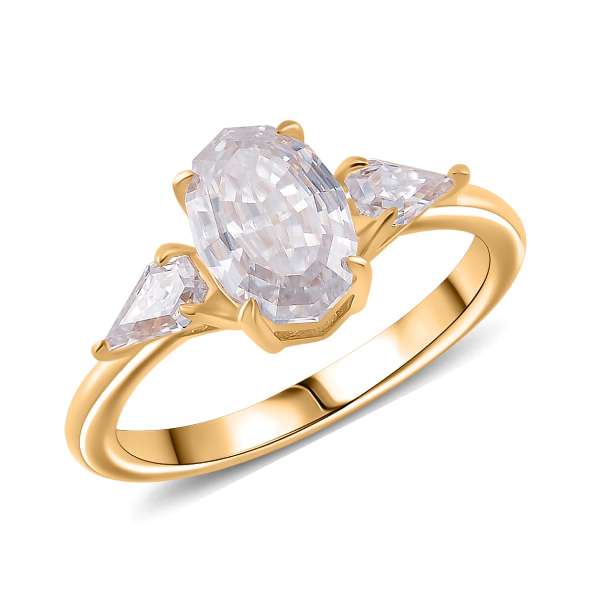 Step Cut Moissanite 3.10 ctw 3 Stone Ring in 18K Vermeil Yellow Gold Over Sterling Silver (Size 8.0) image number 0