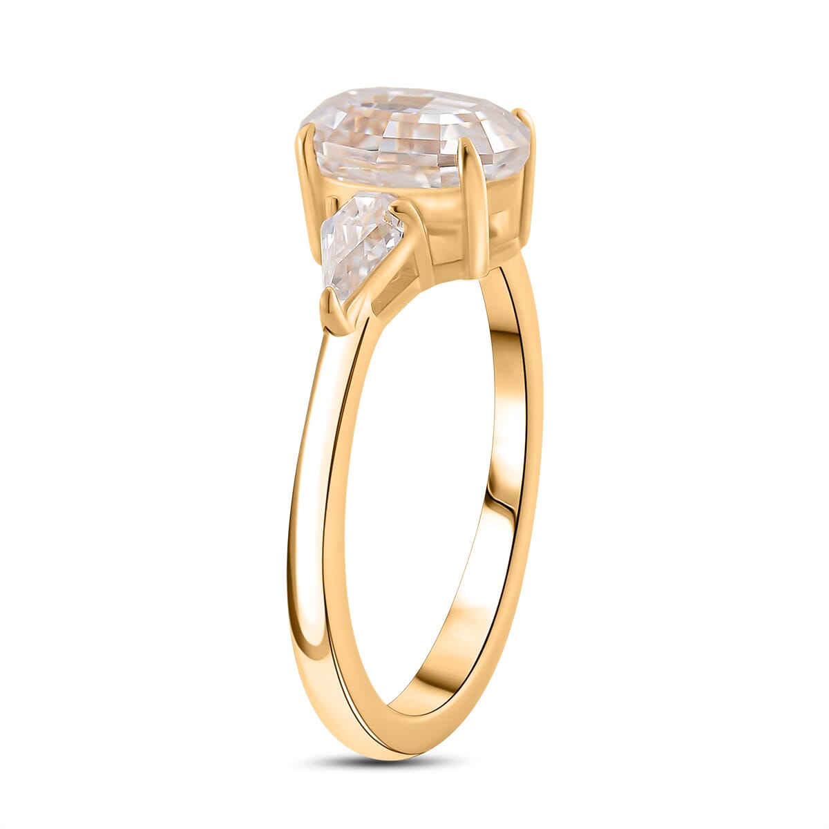 Step Cut Moissanite 3.10 ctw 3 Stone Ring in 18K Vermeil Yellow Gold Over Sterling Silver (Size 8.0) image number 2