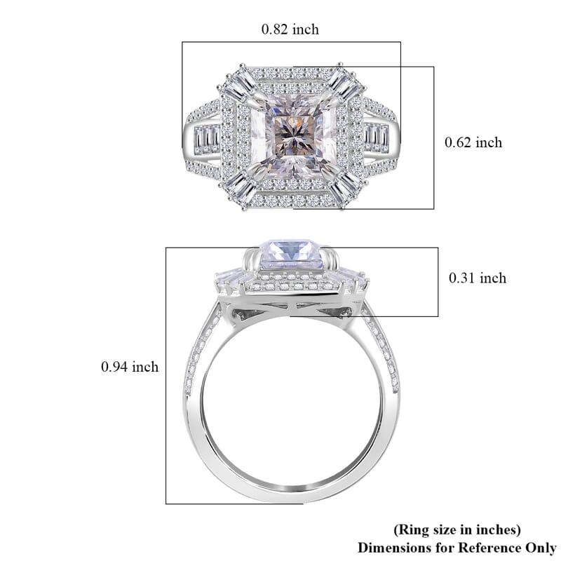 Squartuguese Cut Moissanite 3.90 ctw Geometric Halo Ring in Rhodium Over Sterling Silver (Size 10.0)