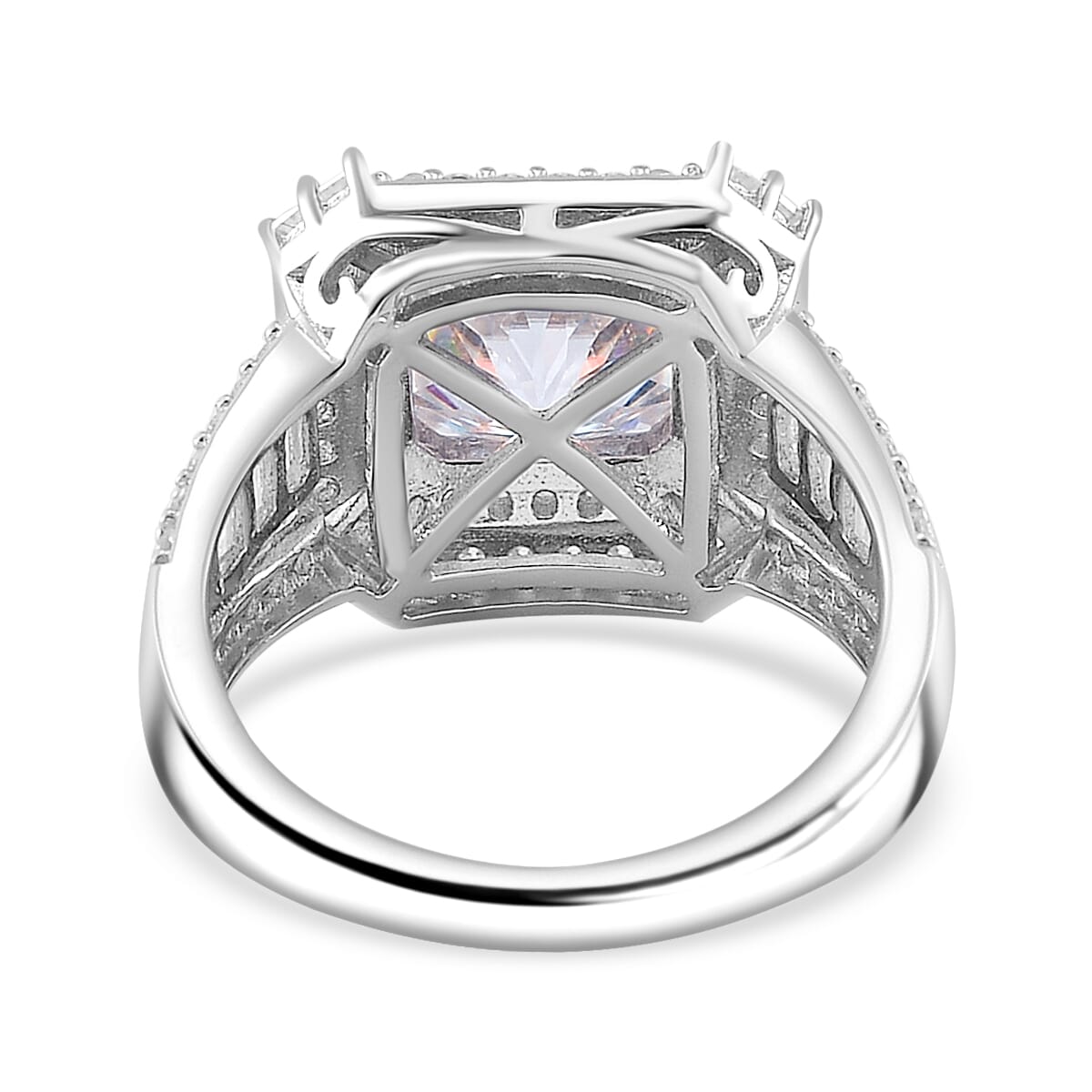 Squartuguese Cut Moissanite 3.90 ctw Geometric Halo Ring in Rhodium Over Sterling Silver (Size 5.0) image number 4