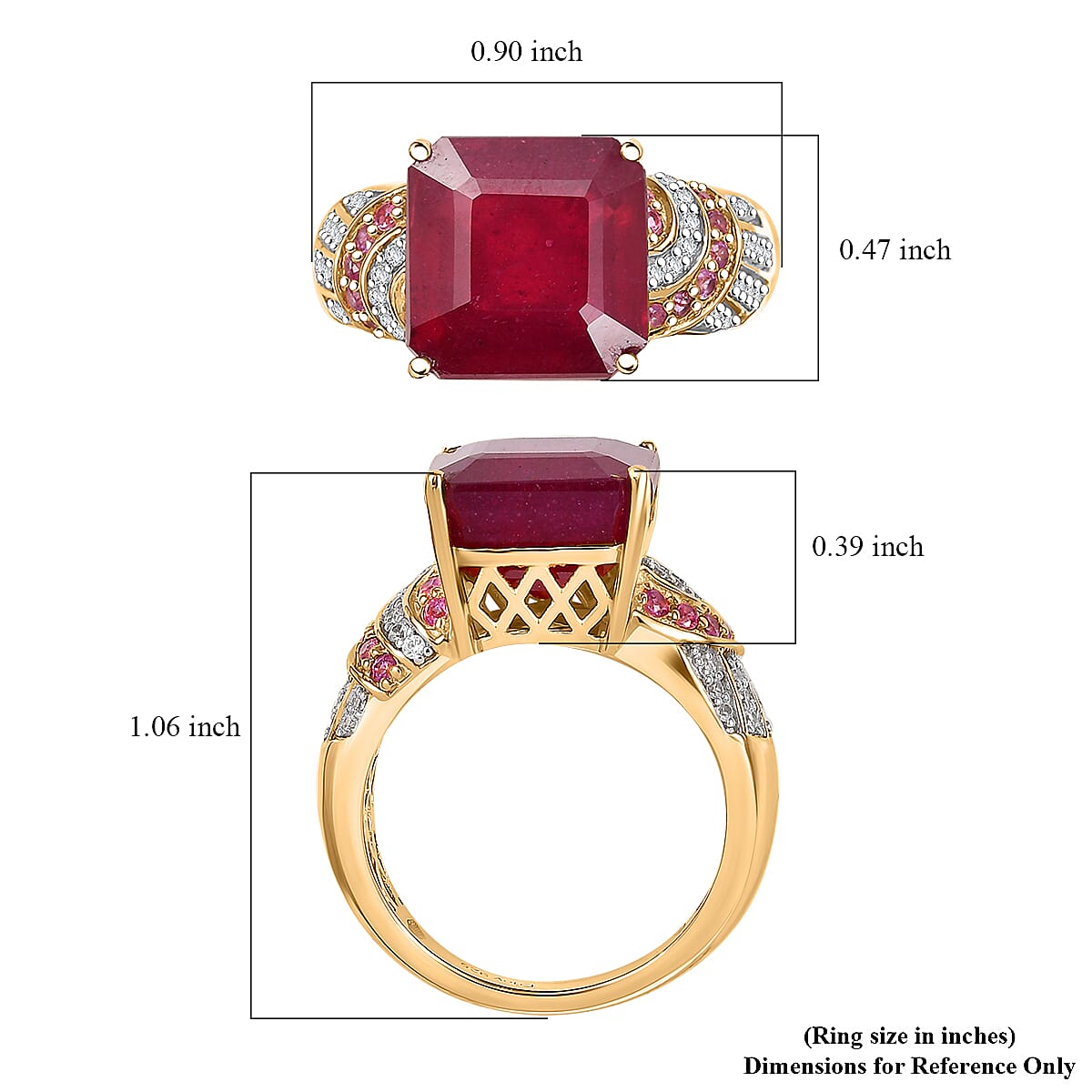 D'Joy Asscher Cut Niassa Ruby (FF) and Multi Gemstone 11.00 ctw Majestic Wave Ring in 18K Vermeil YG Over Sterling Silver (Size 10.0) 