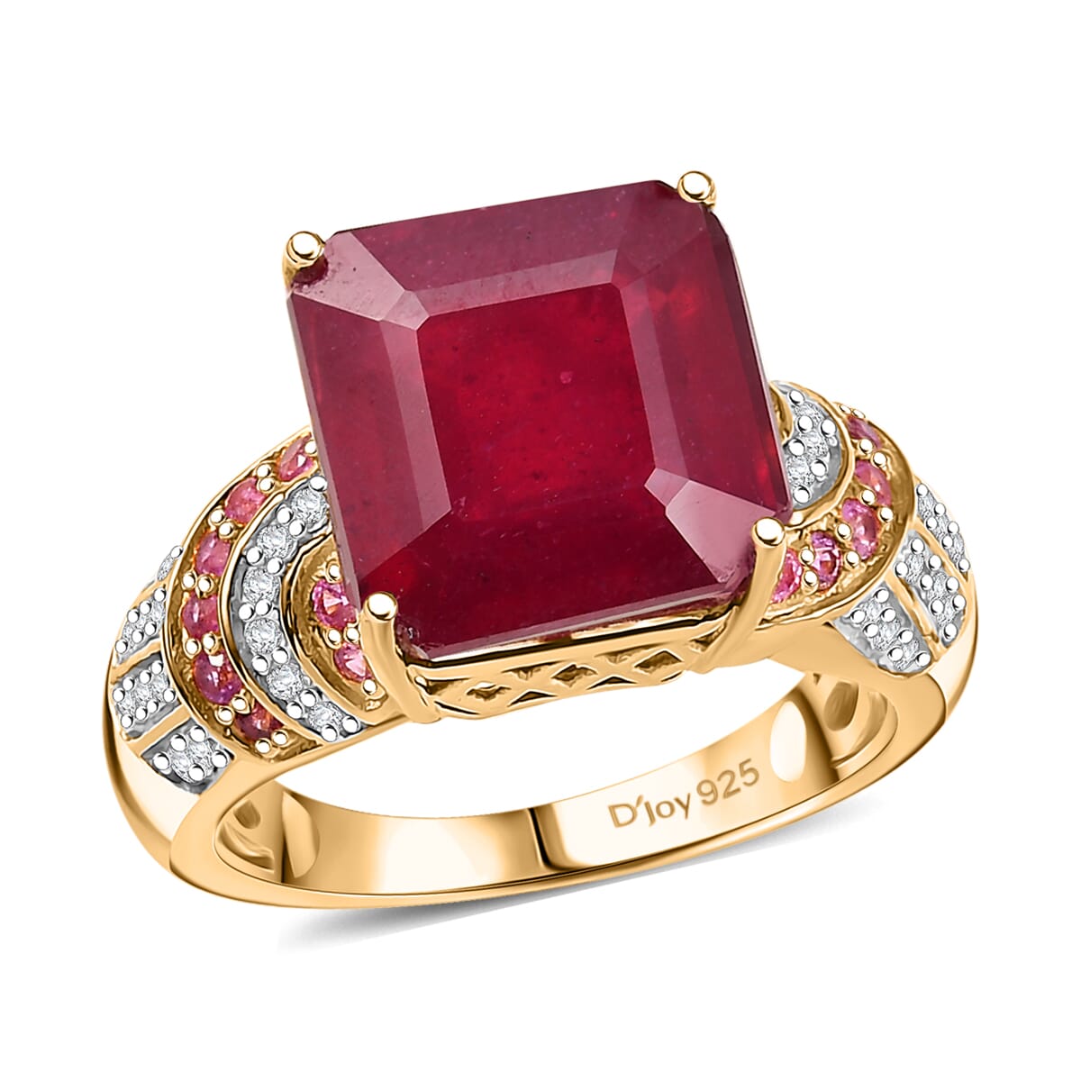 Asscher Cut Niassa Ruby (FF) and Multi Gemstone 11.00 ctw Majestic Wave Ring in 18K Vermeil YG Over Sterling Silver (Size 5.0)  image number 0