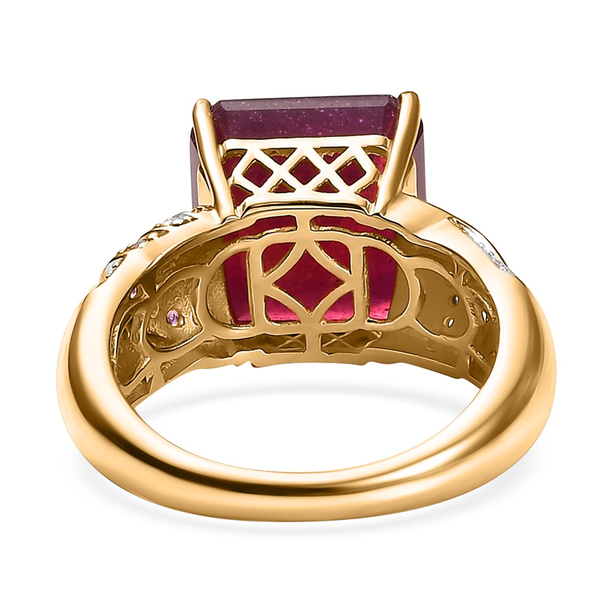 Asscher Cut Niassa Ruby (FF) and Multi Gemstone 11.00 ctw Majestic Wave Ring in 18K Vermeil YG Over Sterling Silver (Size 5.0)  image number 4