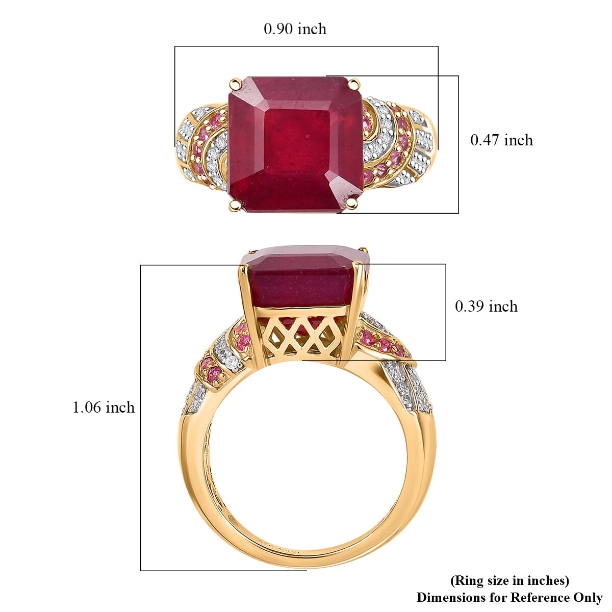 Asscher Cut Niassa Ruby (FF) and Multi Gemstone 11.00 ctw Majestic Wave Ring in 18K Vermeil YG Over Sterling Silver (Size 5.0)  image number 5