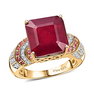 Asscher Cut Niassa Ruby (FF) and Multi Gemstone 11.00 ctw Majestic Wave Ring in 18K Vermeil YG Over Sterling Silver (Size 7.0) 