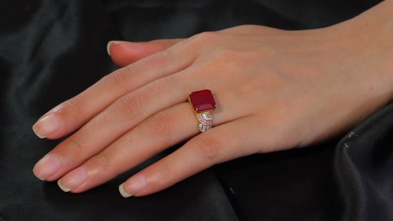 TLV Asscher Cut Niassa Ruby (FF), Multi Gemstone Ring in 18K Vermeil YG Over Sterling Silver (Size 7.0) 11.80 ctw