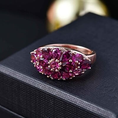 AAA Radiant Ember Garnet and White Zircon 4.01 ctw Cluster Ring in Vermeil Rose Gold Over Sterling Silver (Size 11.5)