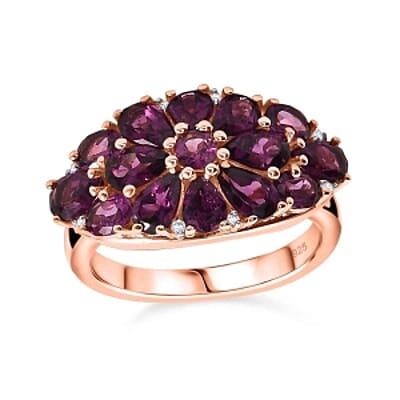 AAA Radiant Ember Garnet and White Zircon 4.01 ctw Cluster Ring in Vermeil Rose Gold Over Sterling Silver (Size 11.5)